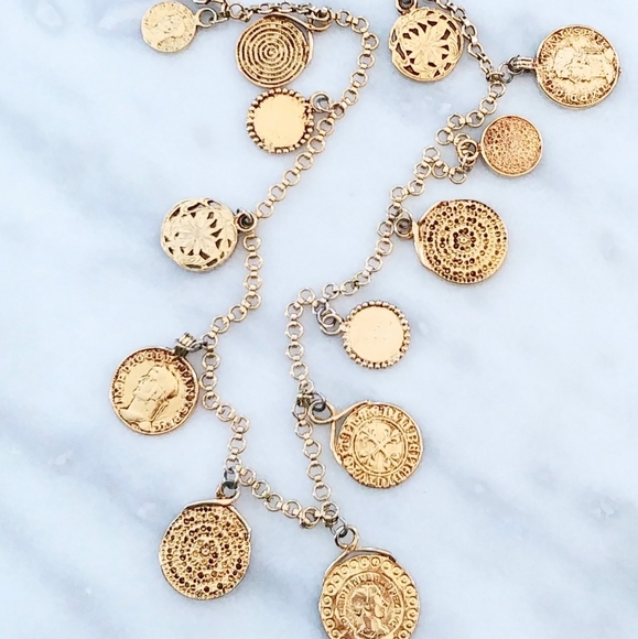 Vintage 70s YSL Gold Coin Medallion Necklace Lrg - Picture 7 of 13